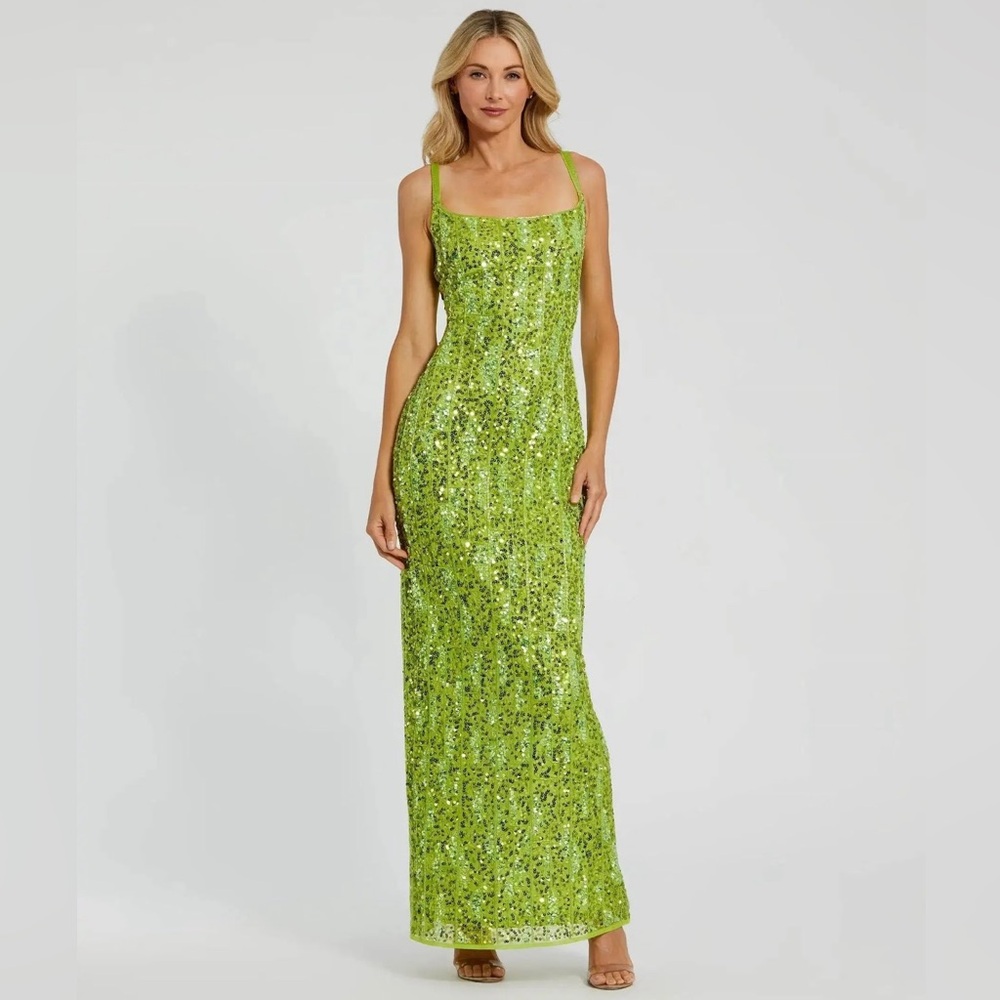Mac Duggal Lime Green Sequin Backless Evening Gown